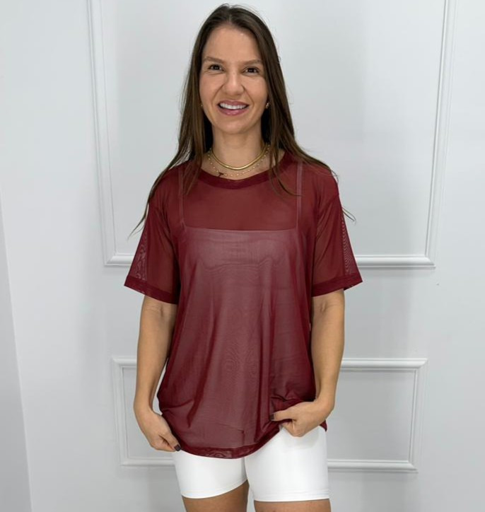 5545 camisetao de tule rubro g/gg