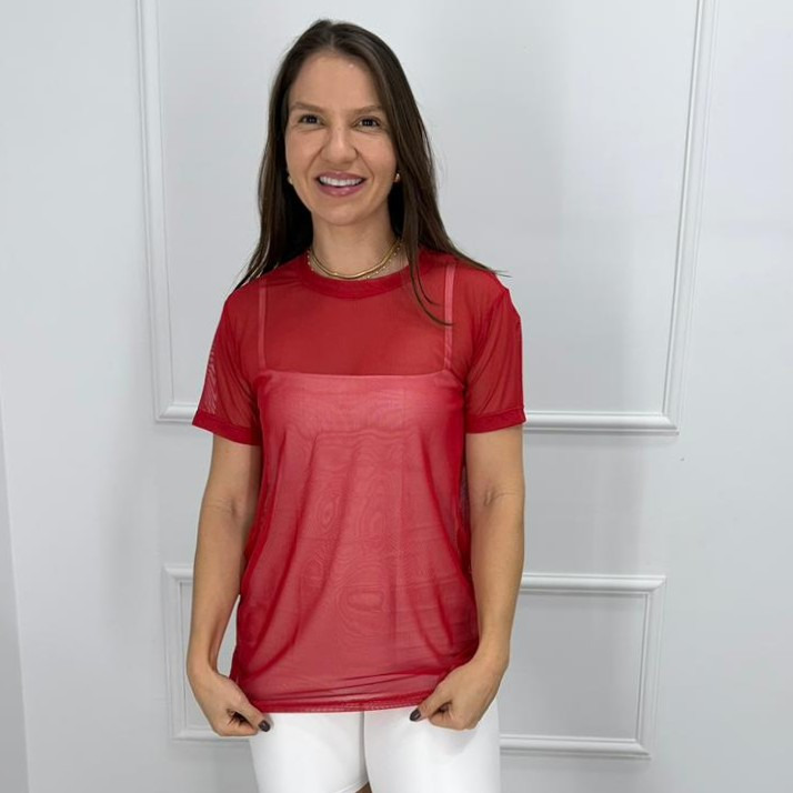 Camisetao de tule - cereja - g/gg