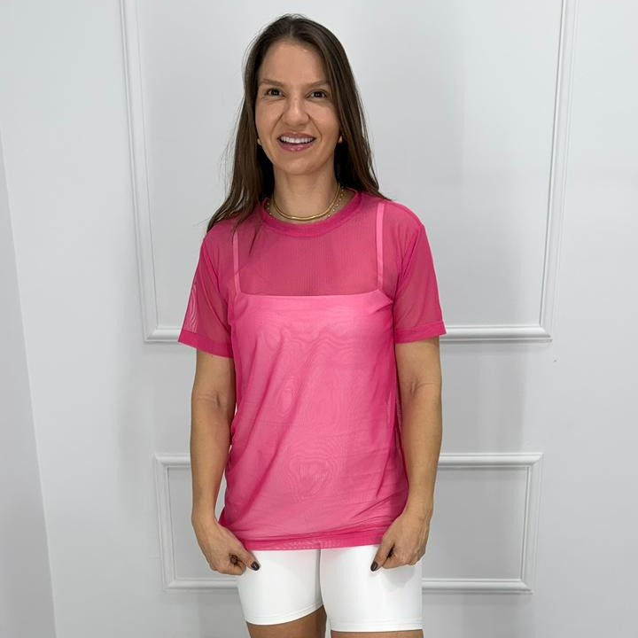 Camisetao de tule - pink - p/m