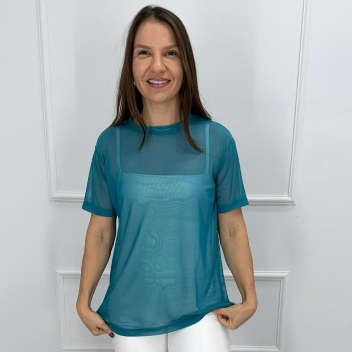 Camisetao de tule - green lake - g/gg