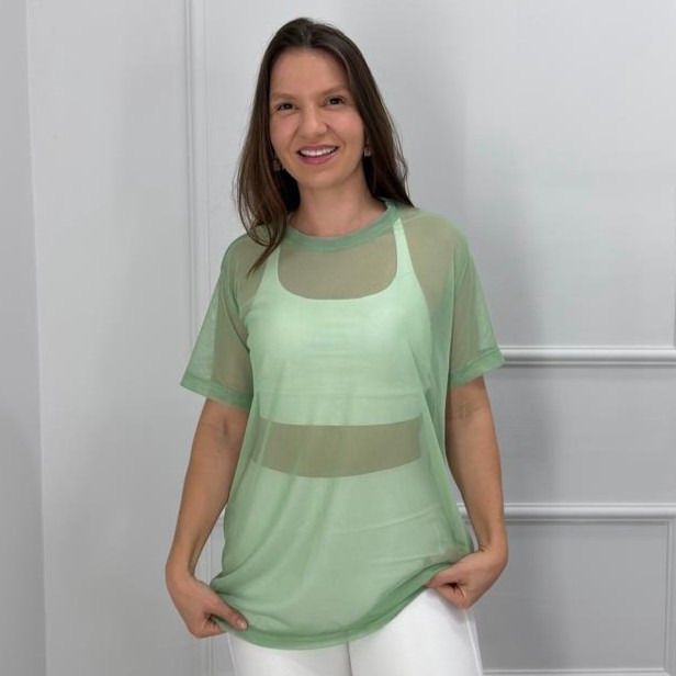 Camisetao de tule - verde menta - p/m