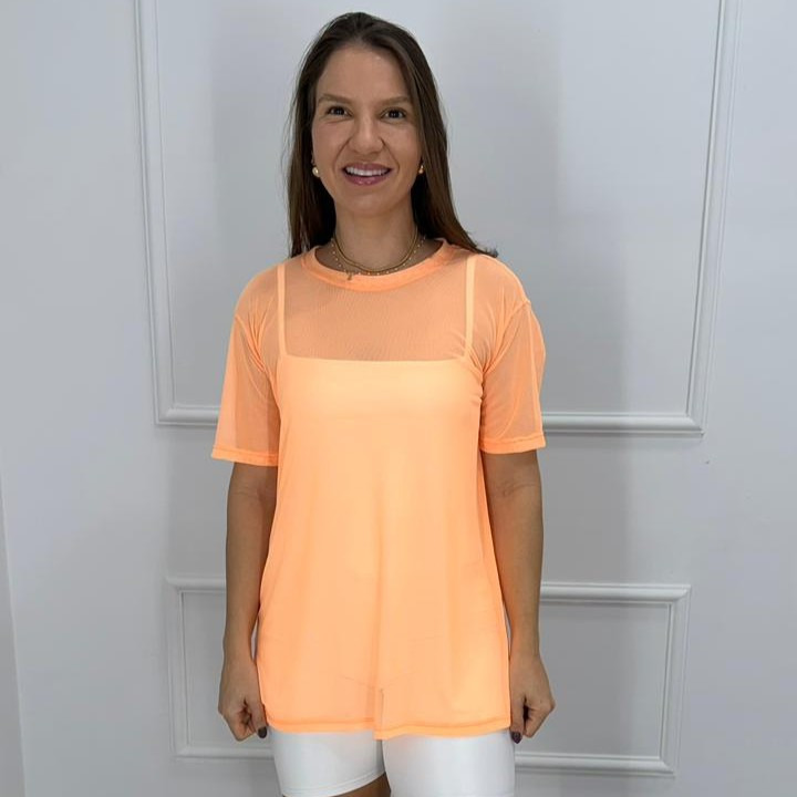 Camisetao de tule - laranja neon - g/gg