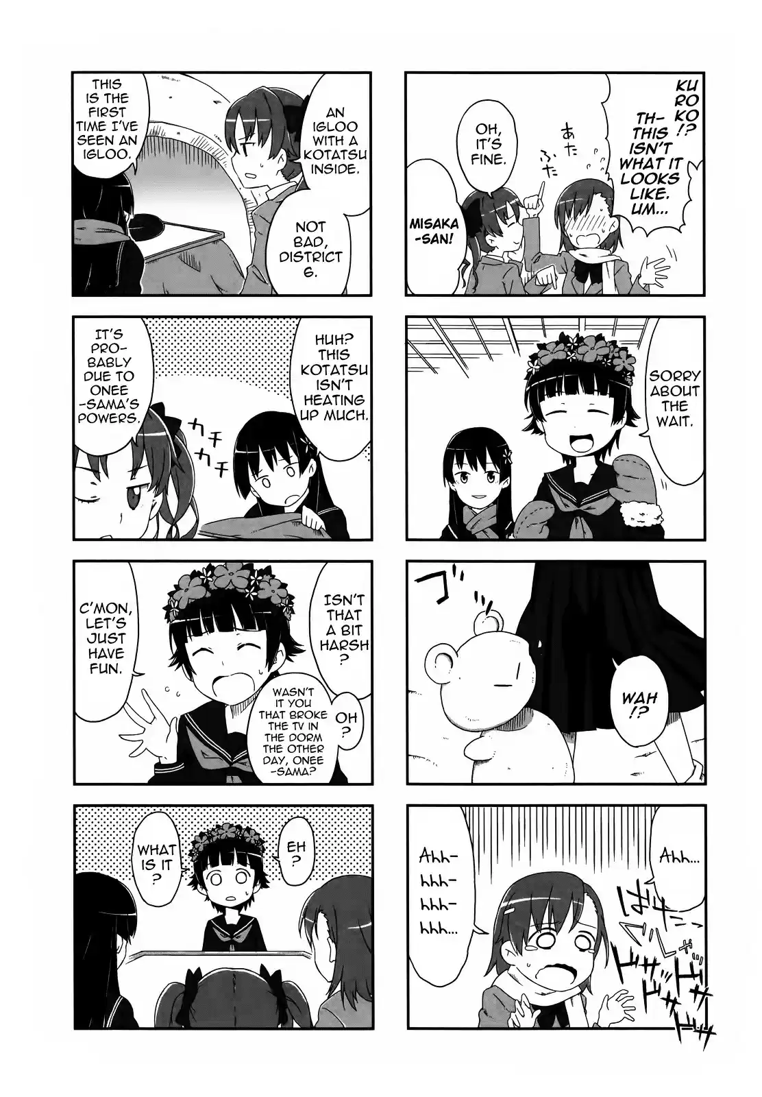 4 koma Koushiki Anthology Toaru Kagaku no Railgun x Toaru Majutsu no Index Vol. 2 Ch. 27 Snow Halation!!!
