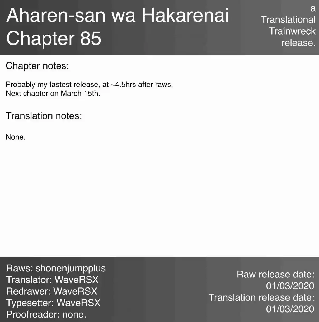 Aharen san wa Hakarenai Ch. 85