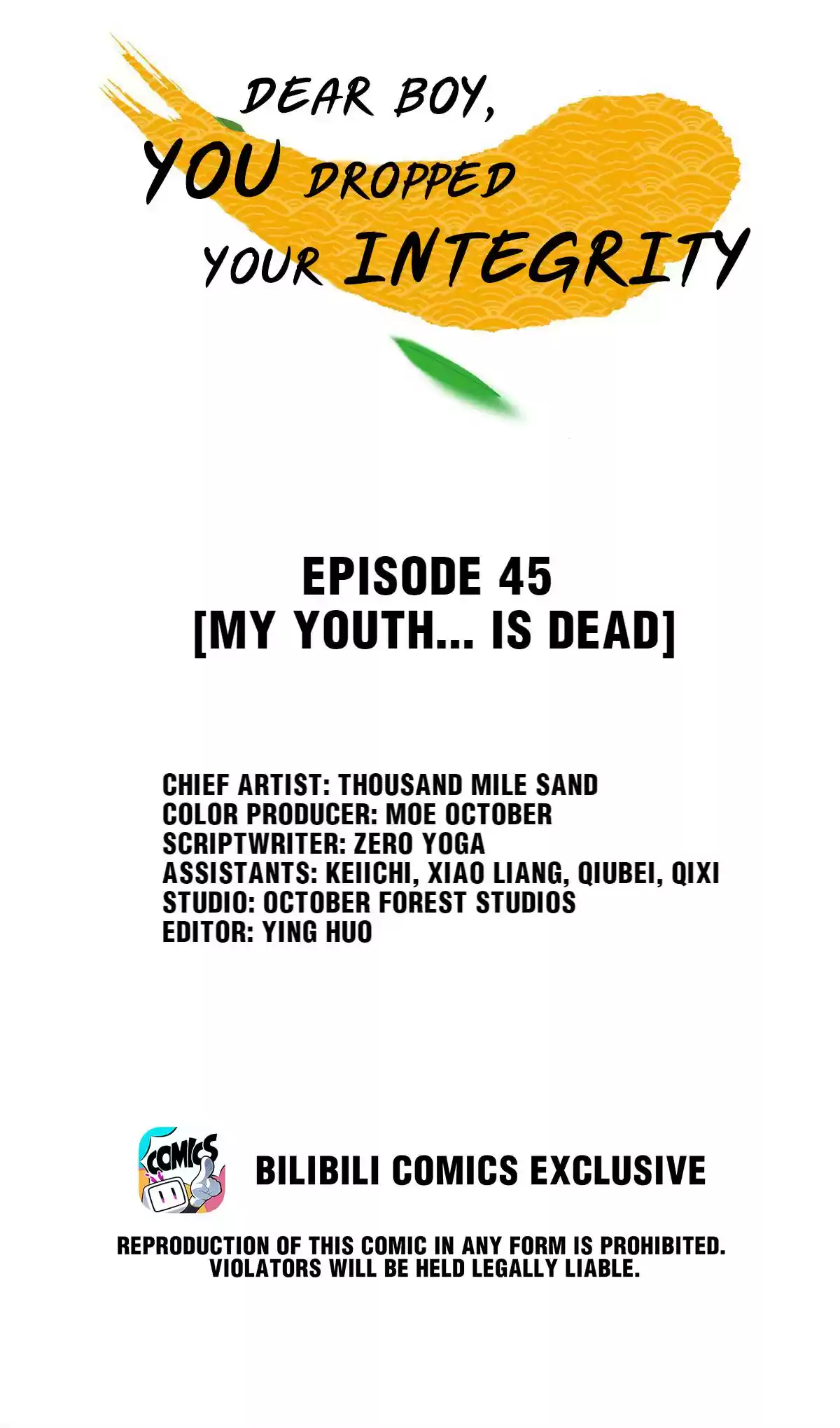 Dear Boy, You Dropped Your Integrity 48 My Youth... Is Dead