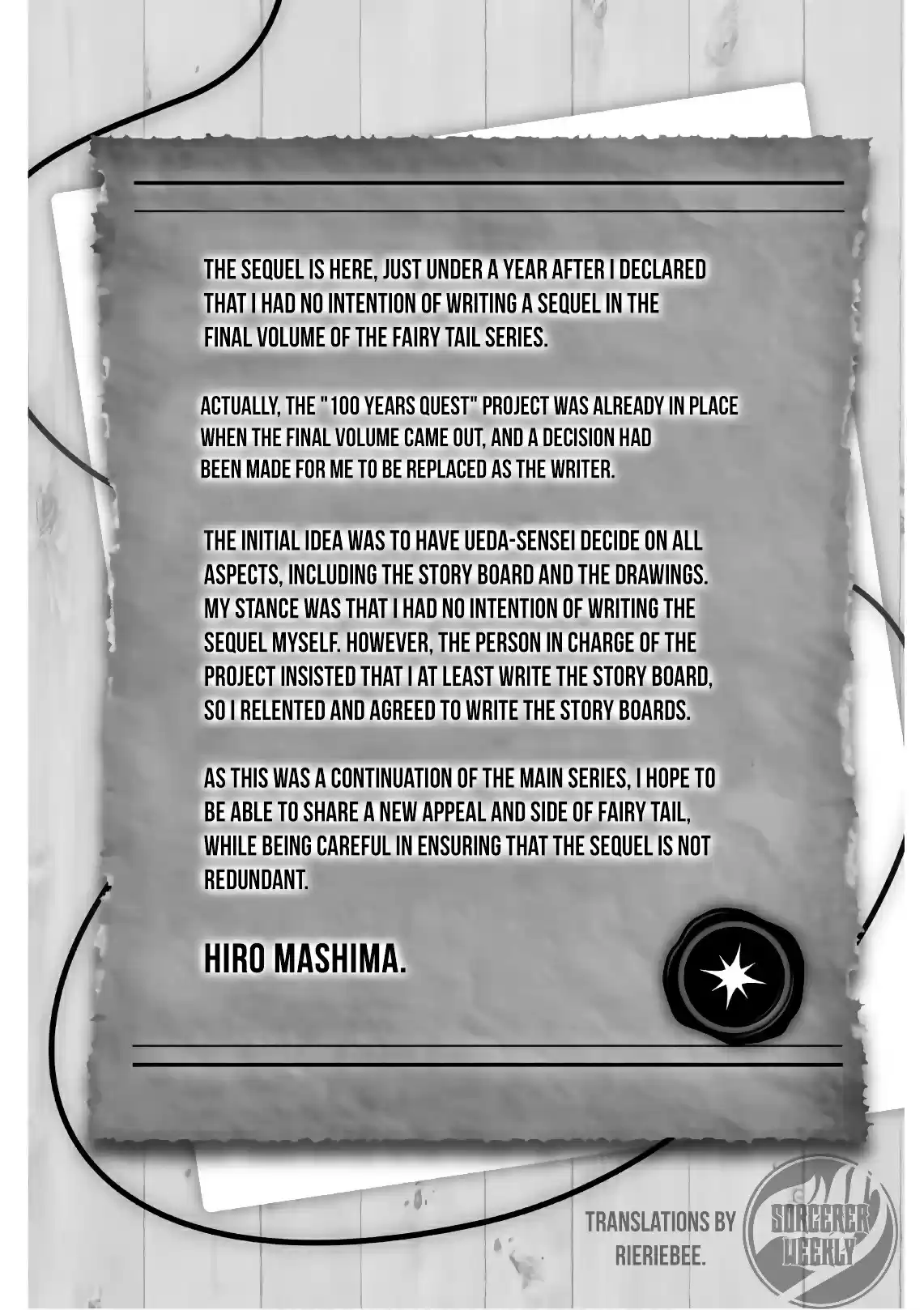 Fairy Tail: 100 Years Quest Vol. 1 Ch. 9.5 Volume 1 Afterword