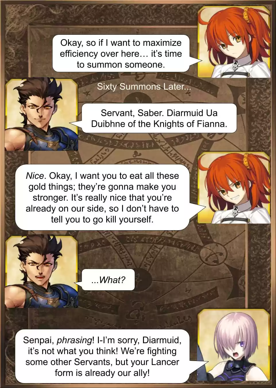 Fate/Grand Order Daily Chaldea (Doujinshi) Ch. 495 Saber Diarmuid Arrives