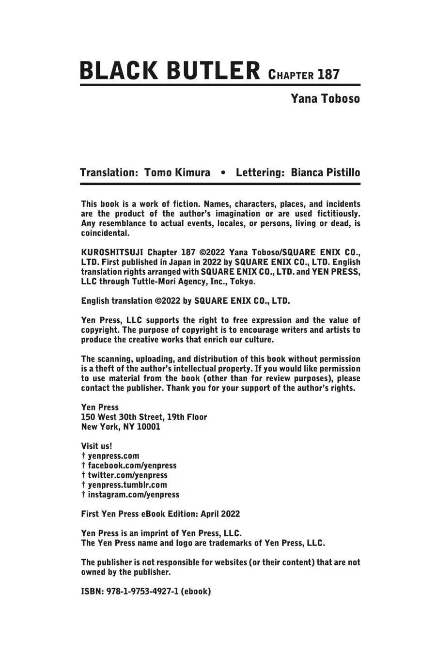Kuroshitsuji Chapter 187