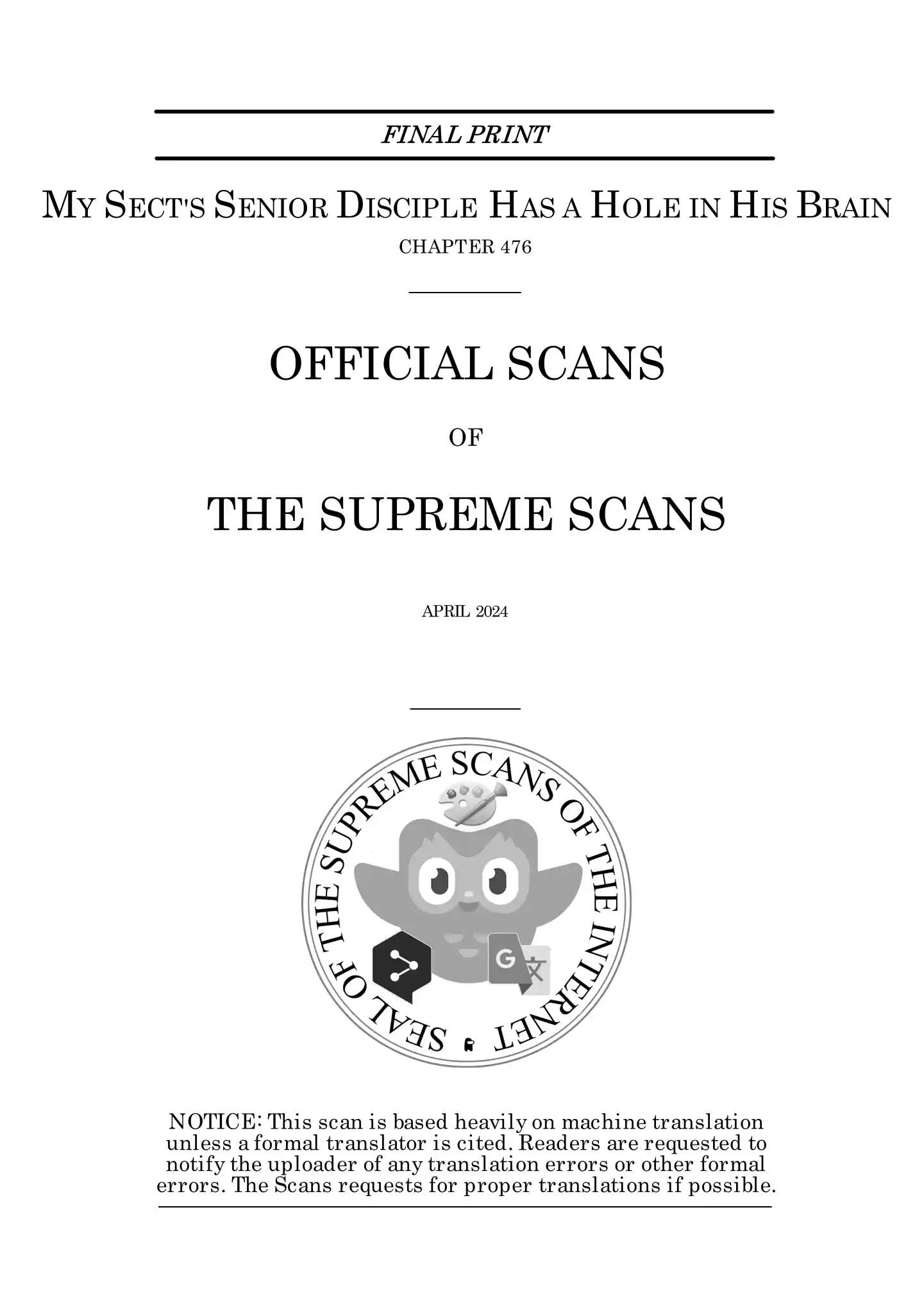 My Sect's Senior Disciple Has A Hole In His Brain Chapter 476