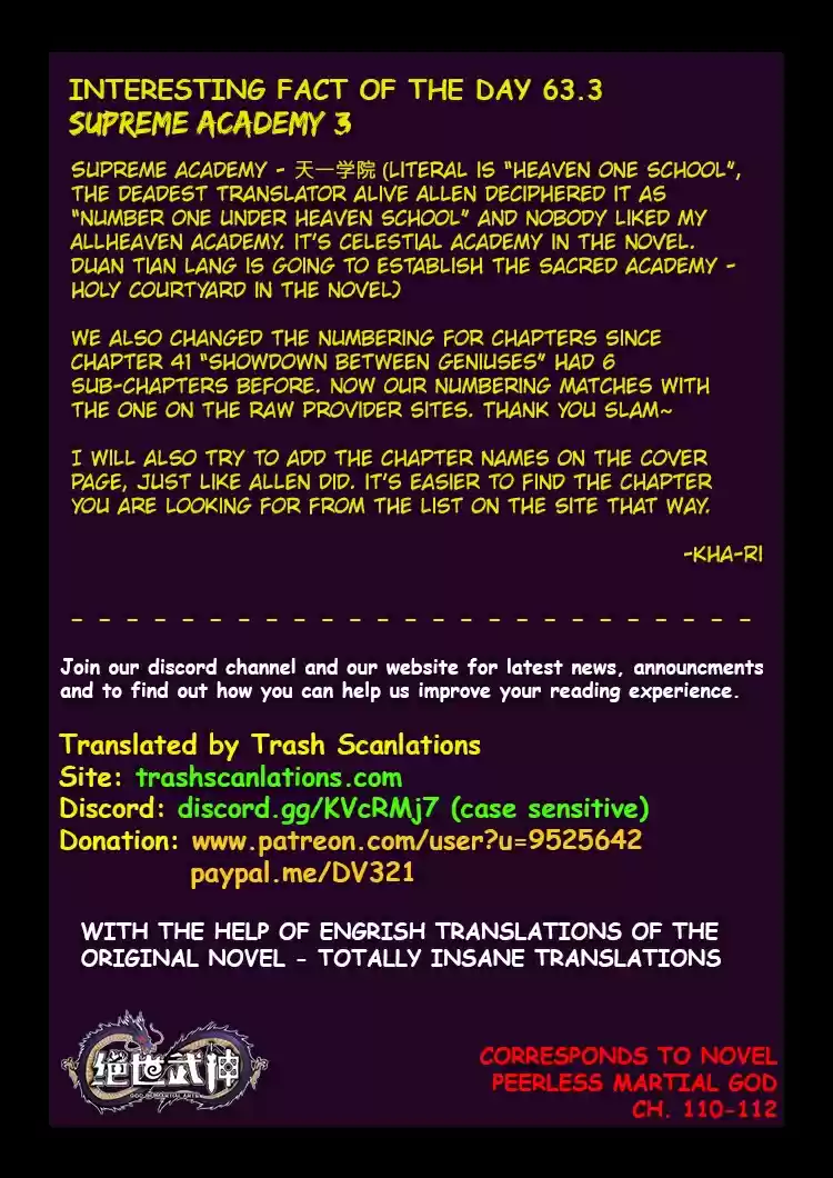 Peerless Martial God Ch. 63.3 Supreme Academy 3