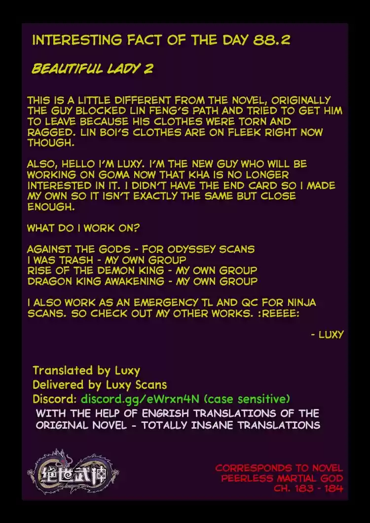 Peerless Martial God Vol. 1 Ch. 88.2 Beautiful Lady(2)