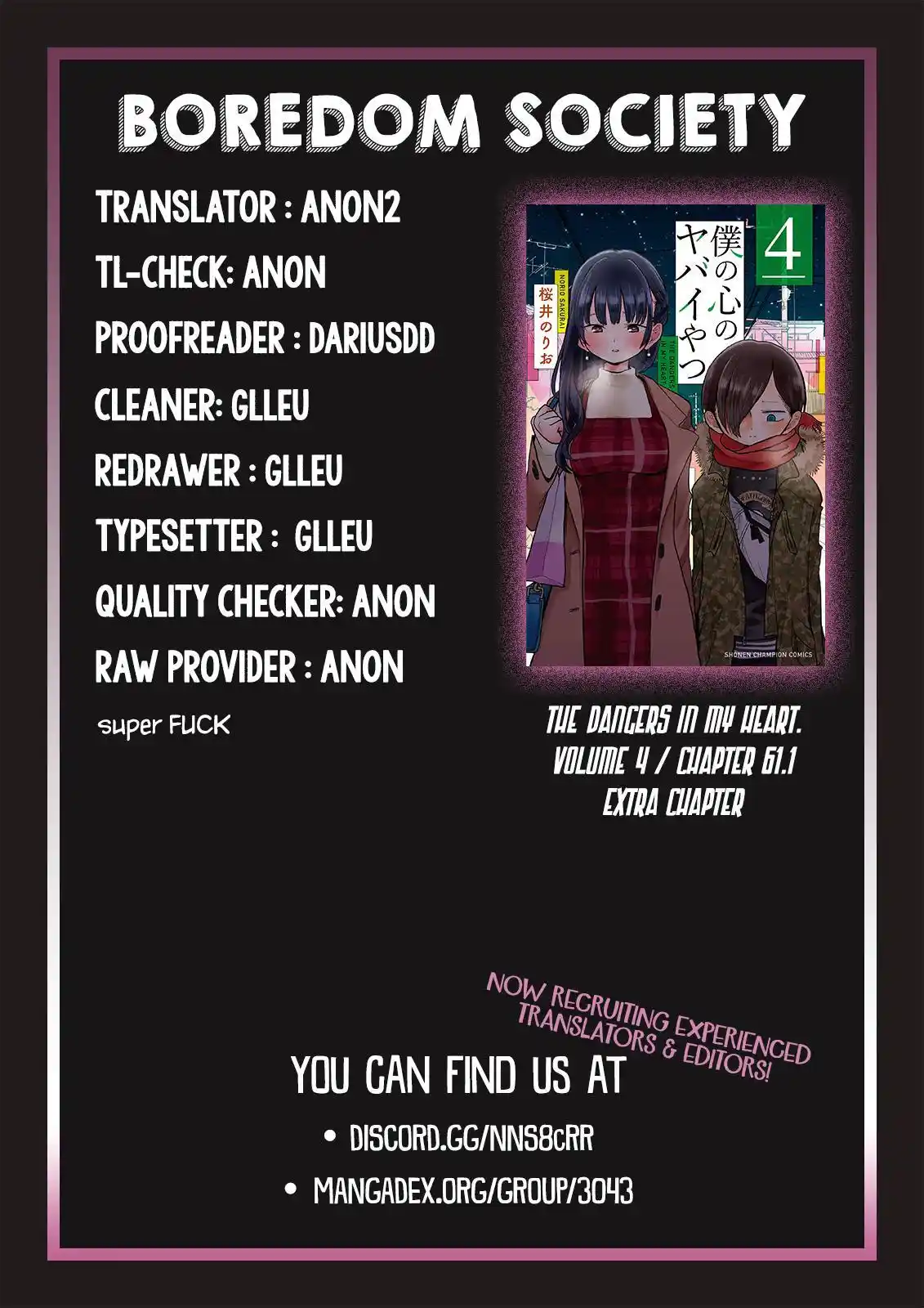 The dangers in my heart. 61.1