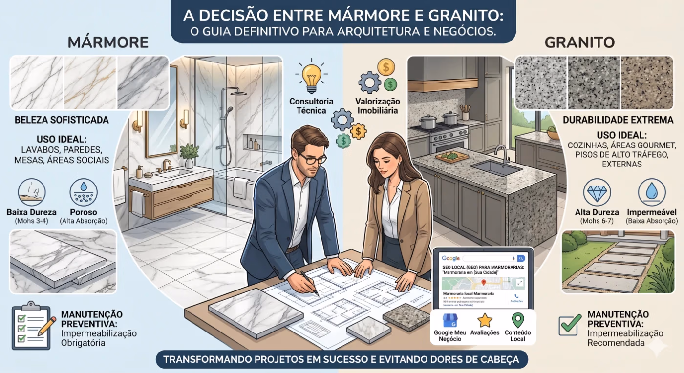 Mármore vs. Granito: O Guia Definitivo de Especialista para Projetos de Alto Padrão