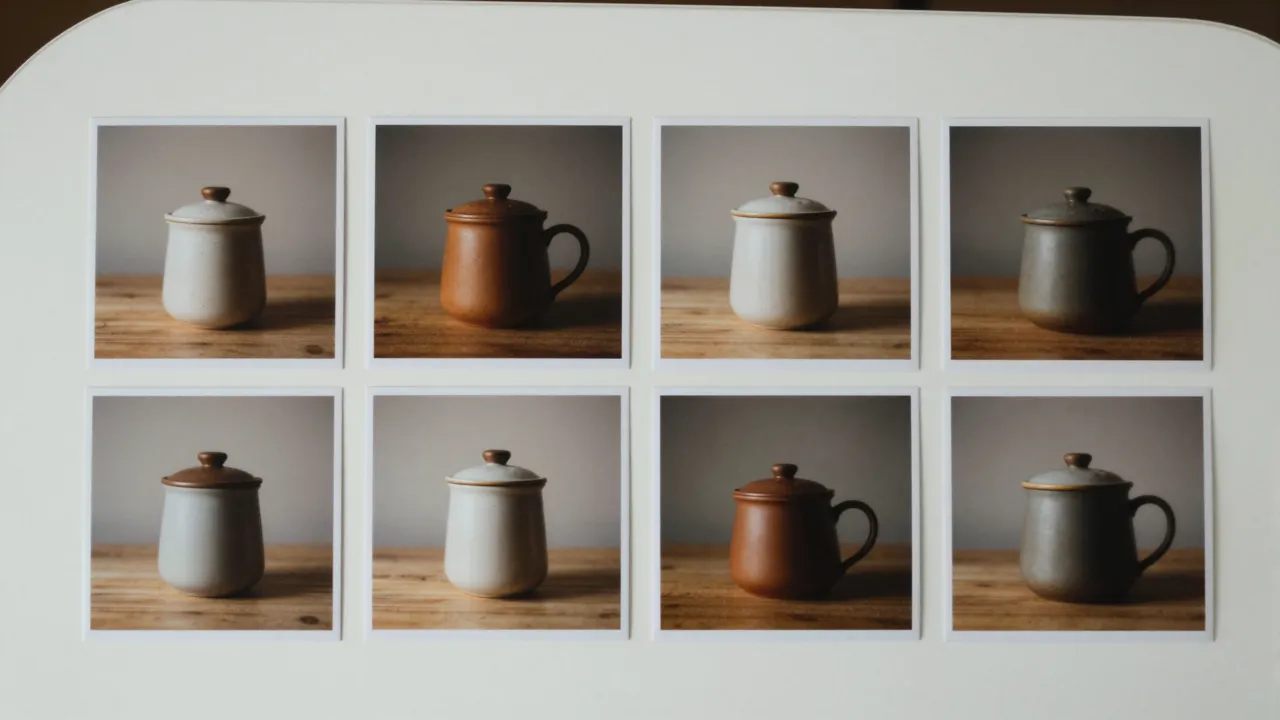 Nine small product photos arranged in a grid on white table