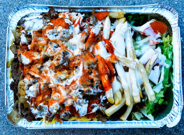 Photo of the food from above from the cart located at 115th Street and Broadway Avenue