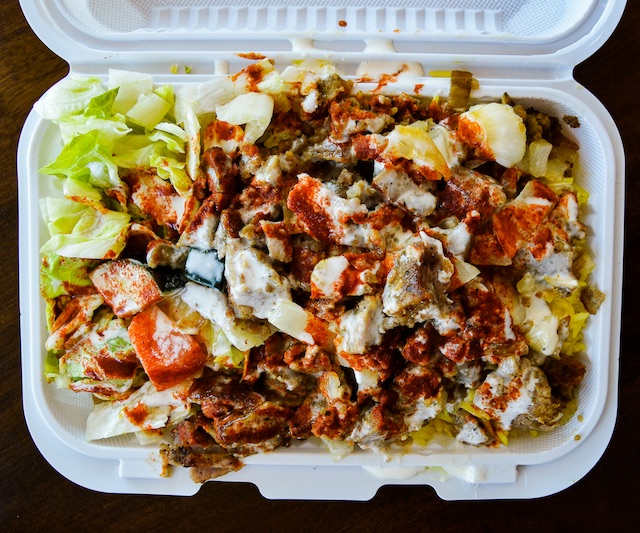 Photo of the food from above from the cart located at 94th Street and Broadway Avenue