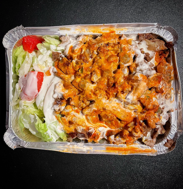 Photo of the food from above from the cart located at 60th Street and Columbus Avenue