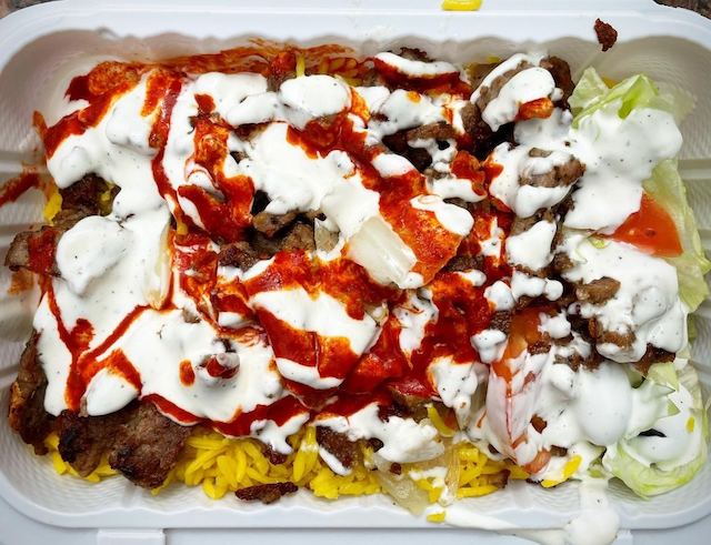 Photo of the food from above from the cart located at 120th Street and Broadway Avenue