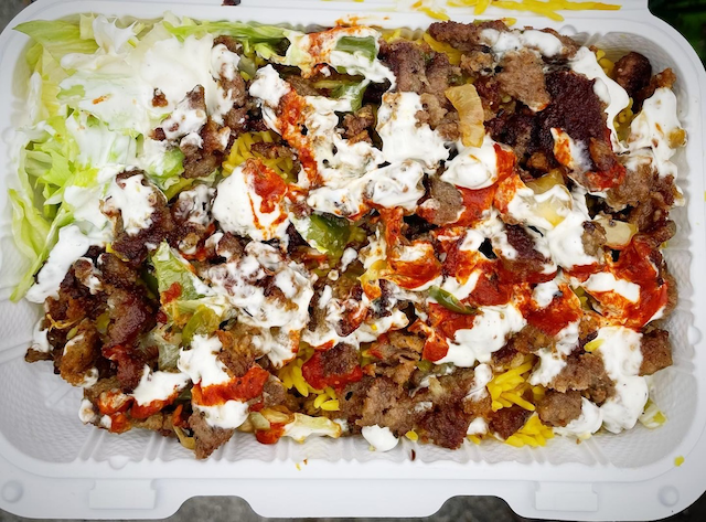 Photo of the food from above from the cart located at 125th Street and Frederick Douglass Avenue