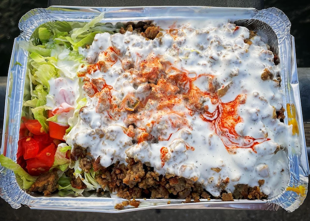 Photo of the food from above from the cart located at Everit Street and Fulton Avenue