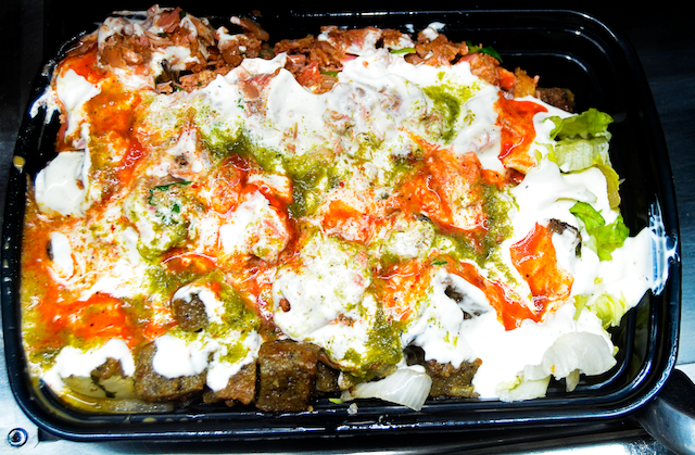 Photo of the food from above from the cart located at 73rd Street and Broadway Avenue