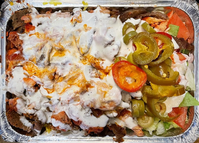 Photo of the food from above from the cart located at 58th Street and 9th Avenue