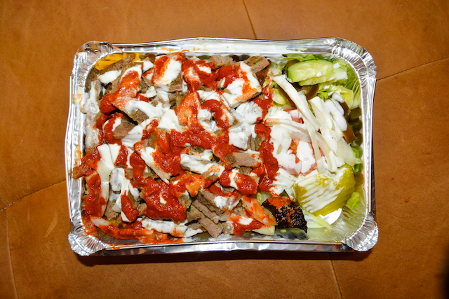 Photo of the food from above from the cart located at 104th Street and Broadway Avenue