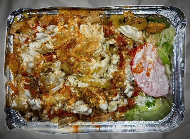 Photo of the food from above from the cart located at 14th Street and Broadway Avenue