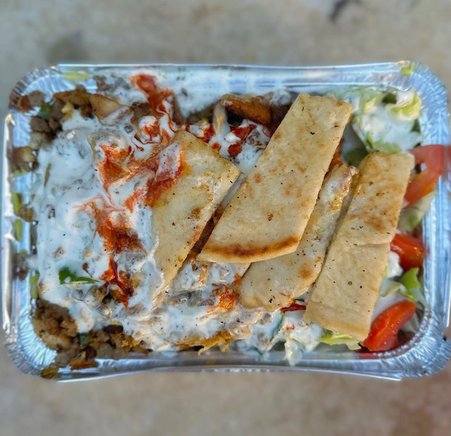 Photo of the food from above from the cart located at 14th Street and 3rd Avenue