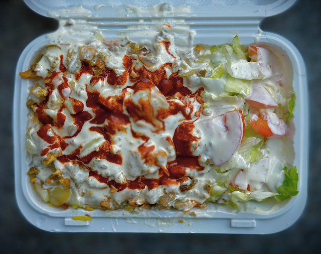 Photo of the food from above from the cart located at 168th Street and Broadway Avenue