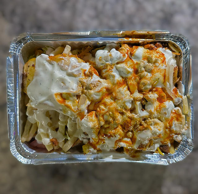 Photo of the food from above from the cart located at 31st Street and Broadway Avenue