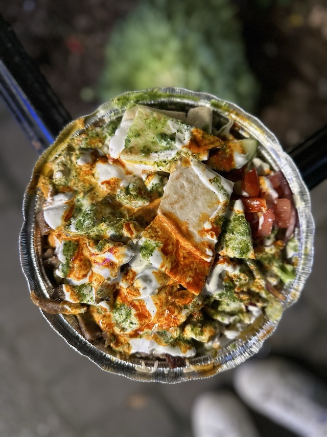 Photo of the food from above from the cart located at 65th Street and 3rd Avenue