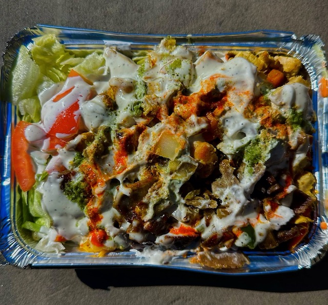 Photo of the food from above from the cart located at 77th Street and 2nd Avenue