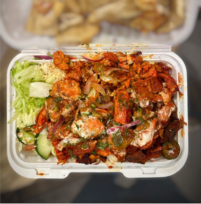 Photo of the food from above from the cart located at Liberty Street and Broadway Avenue