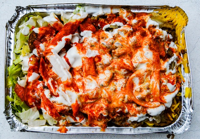 Photo of the food from above from the cart located at 168th Street and Fort Washington Avenue