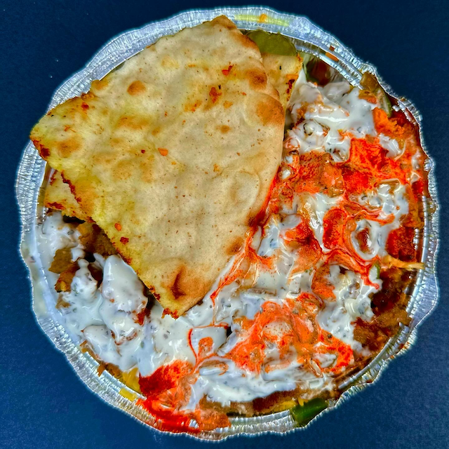 Photo of the food from above from the cart located at 110th Street and Broadway Avenue