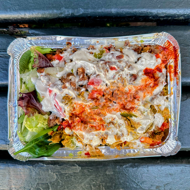 Photo of the food from above from the cart located at Metropolitan Ave Street and Bedford Ave Avenue