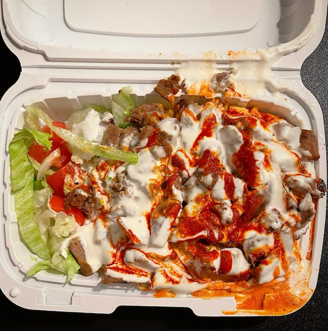 Photo of the food from above from the cart located at 124th Street and St. Nicholas Avenue