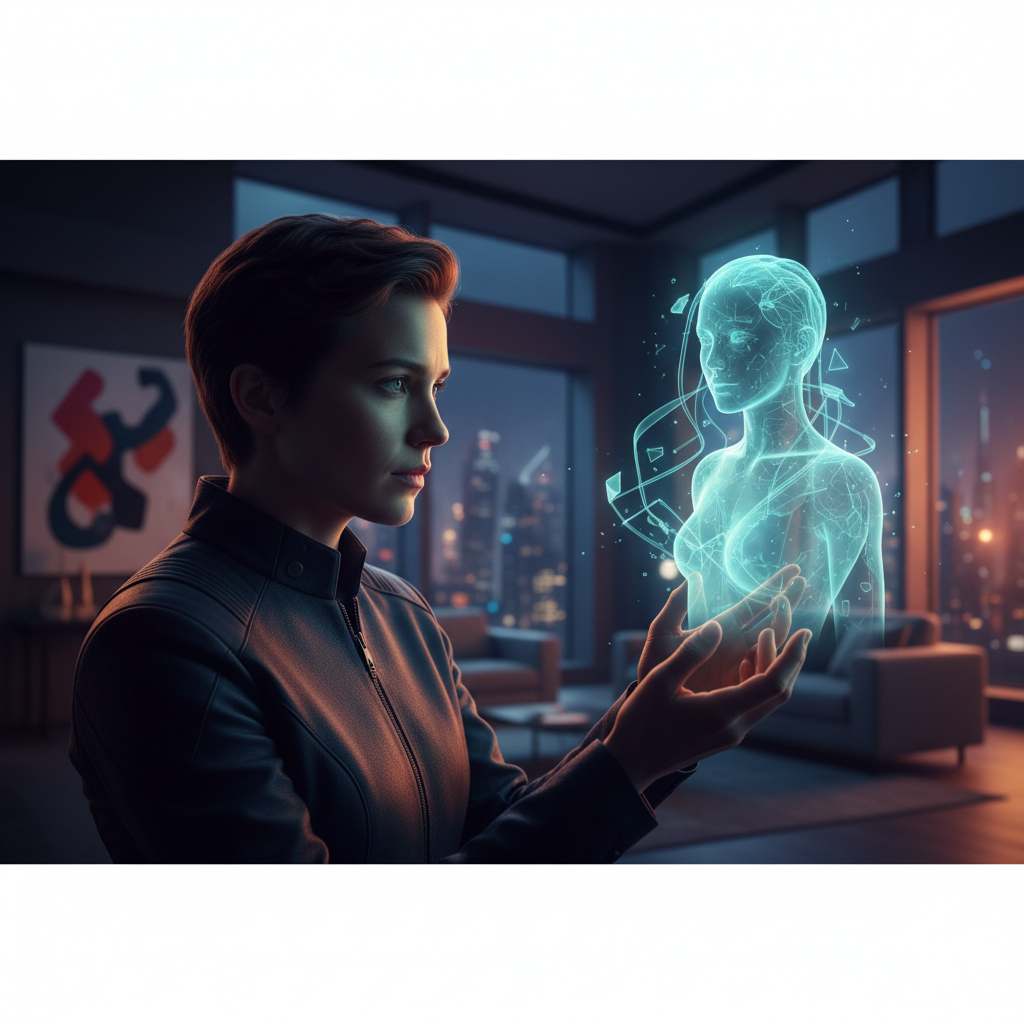 Cinematic image of a glowing humanoid AI figure beside a person, symbolizing a secure and personal AI companion.