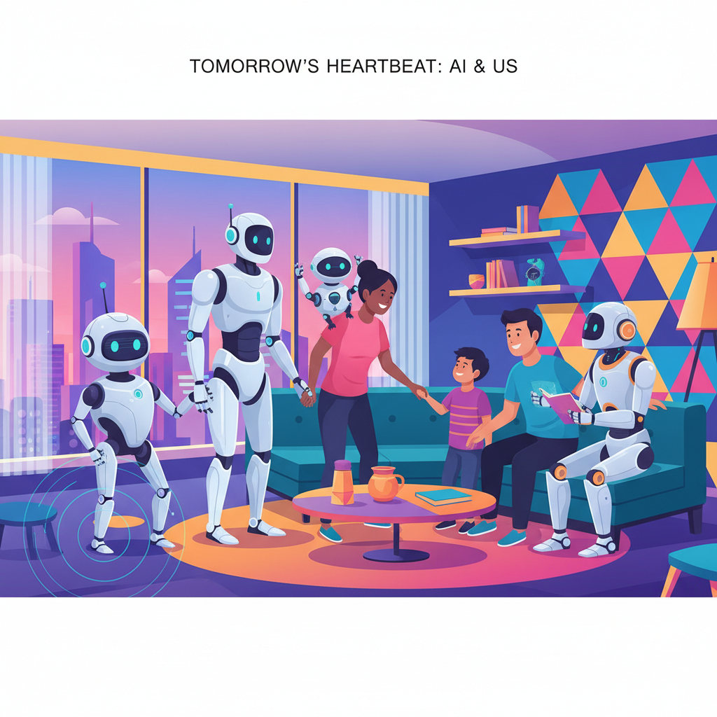 Illustration of diverse AI robots and human figures symbolizing Janitor AI alternatives and AI companionship in 2026.