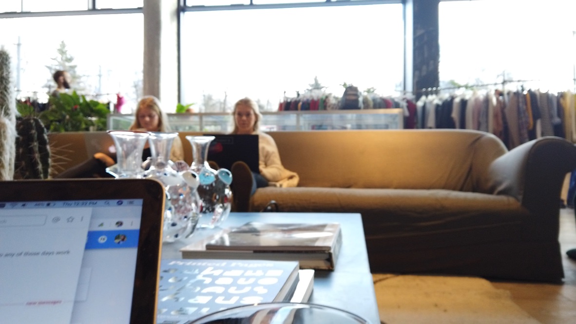 Two Women Working on Laptops in a Casual Retail Space