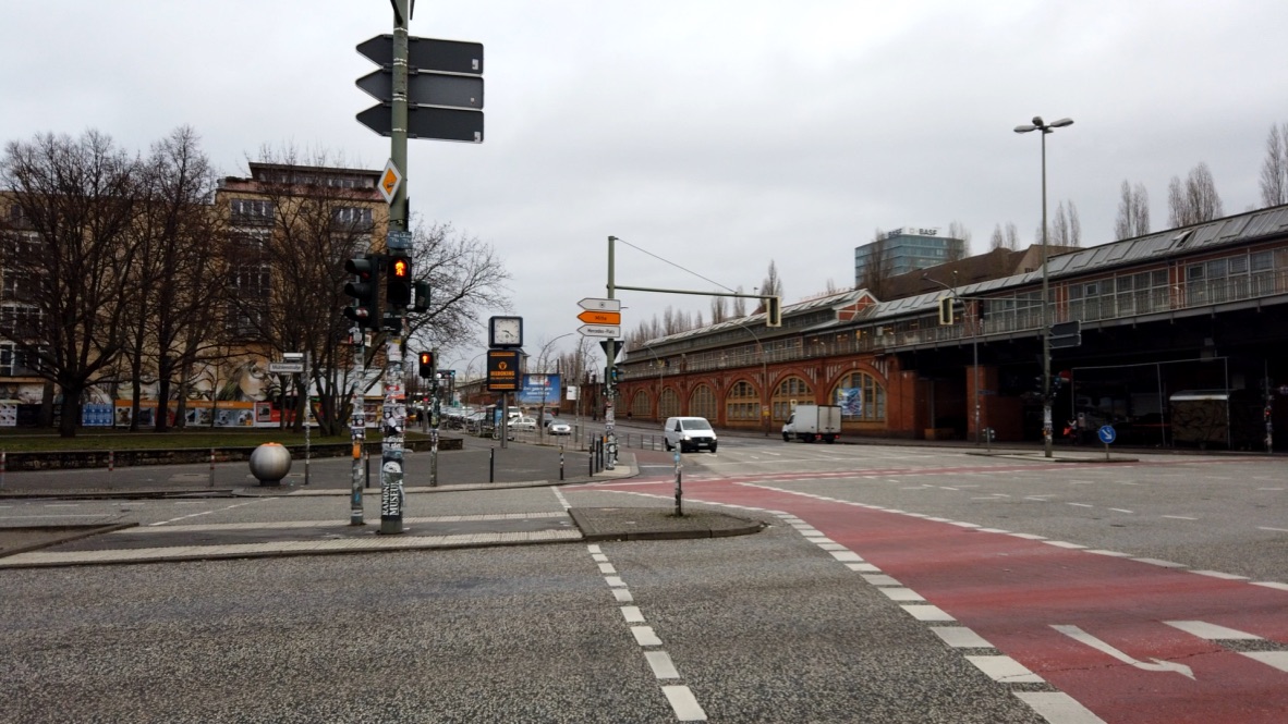 Urban Intersection Near Historic Train Station