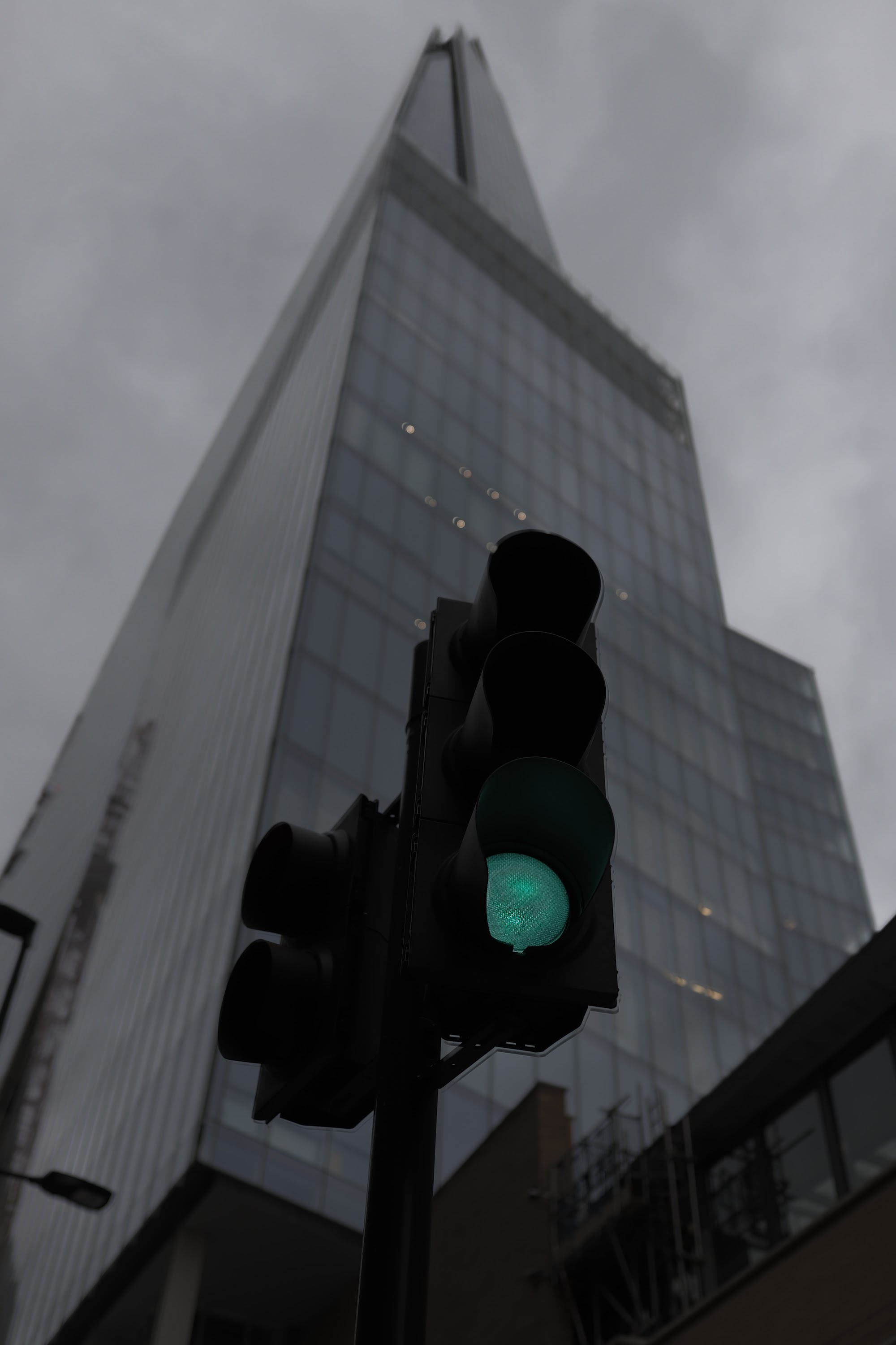 Green Traffic Light with The Shard in Background