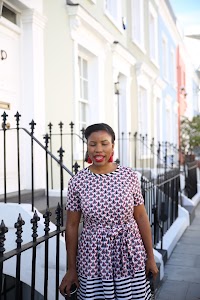 Street Fashion Portrait in Front of Blue London Townhouse