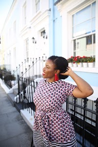 Street Fashion Portrait in Front of Blue London Townhouse