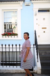 Street Fashion Portrait in Front of Blue London Townhouse