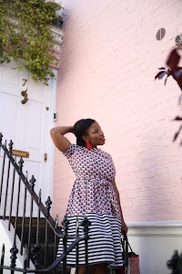 Street Fashion Portrait in Front of Blue London Townhouse