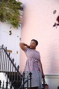 Street Fashion Portrait in Front of Blue London Townhouse