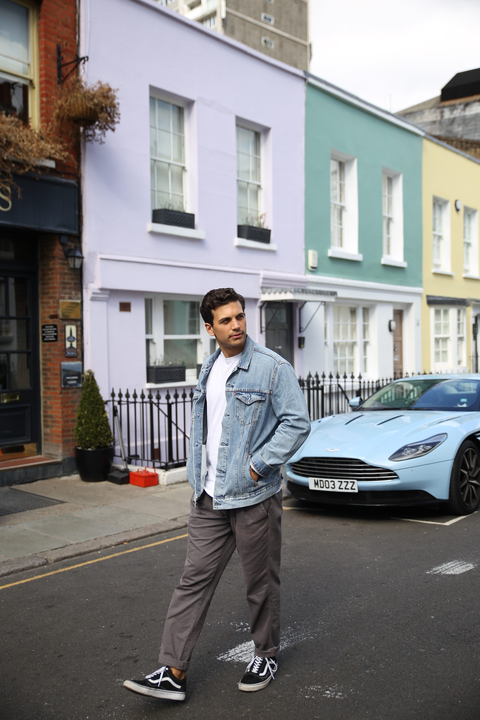 Young Man with Bicycle on Notting Hill Street