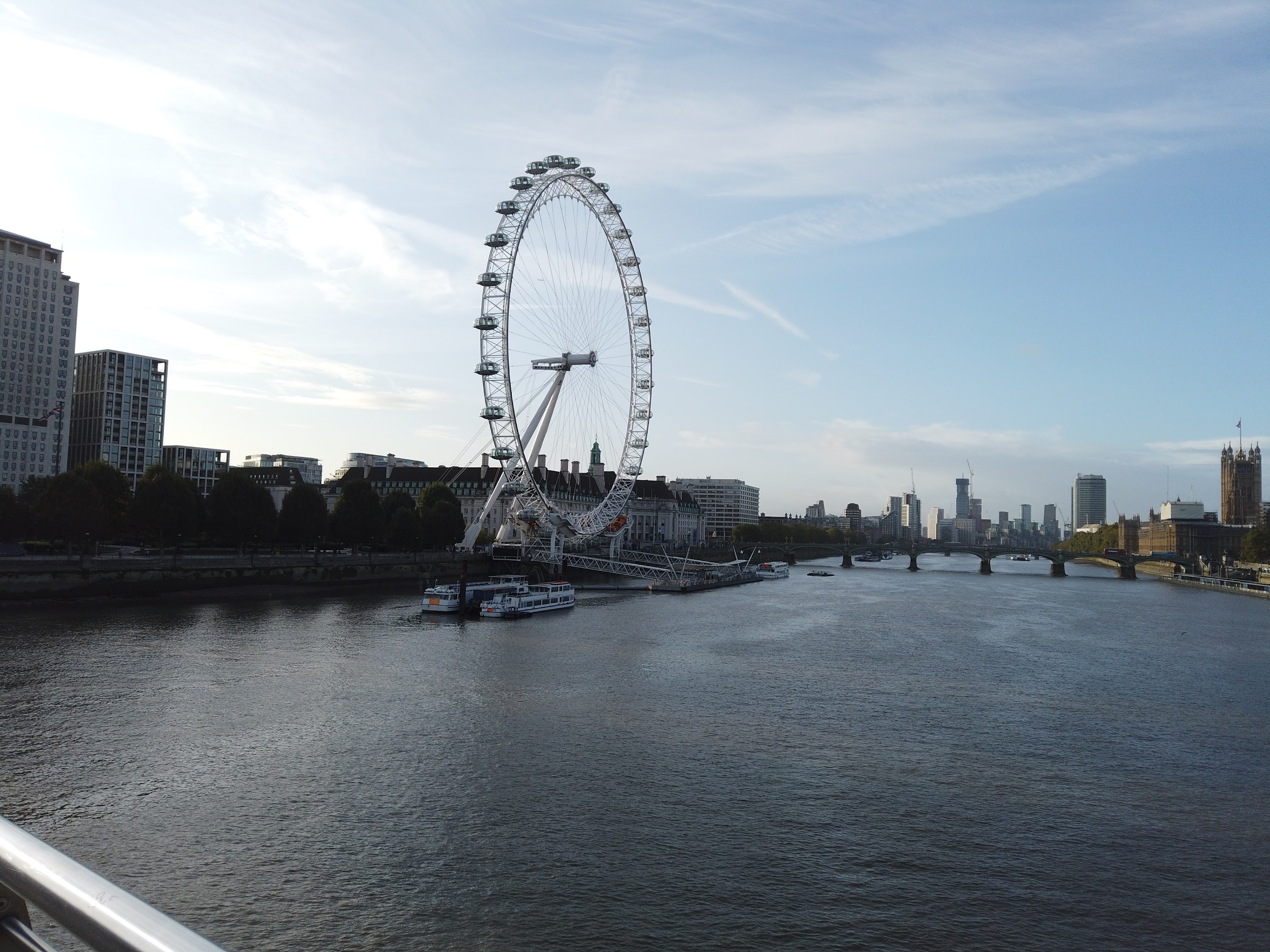 Golden Jubilee Bridge Looking Toward the London Eye at Dusk